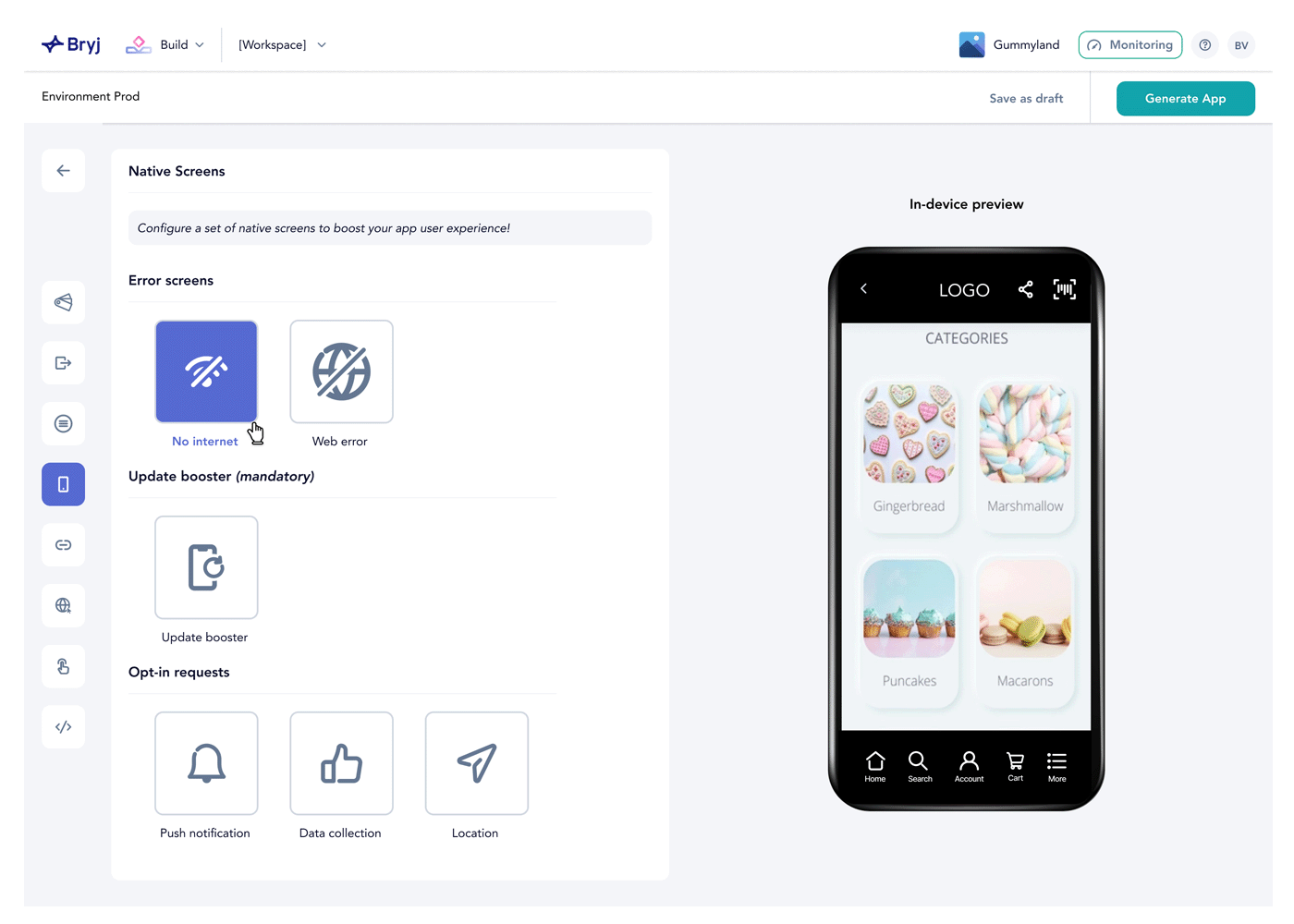 app native screen
