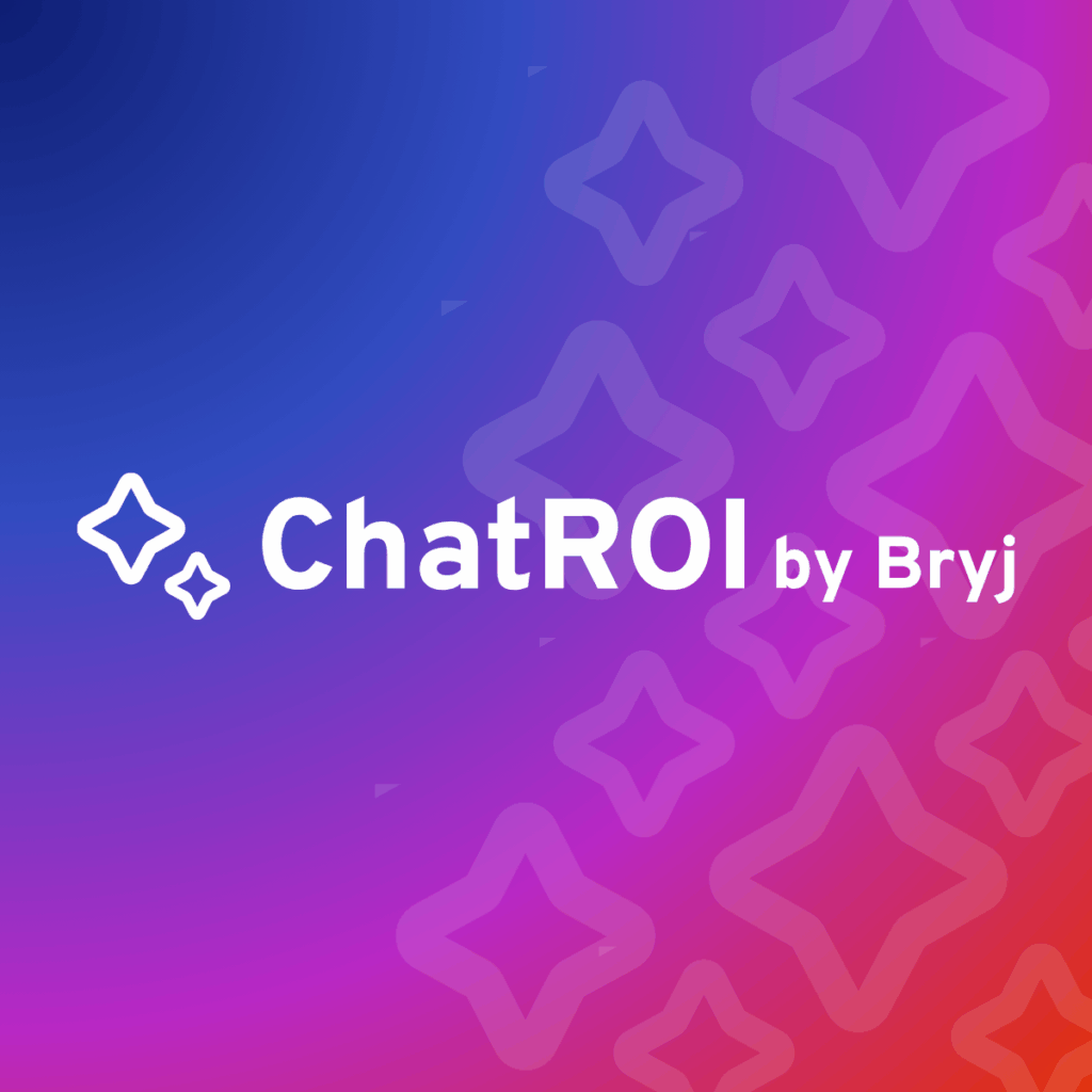 ChatROI by Bryj logo on a blue-to-pink gradient background with star icons