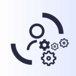 Minimal icon of a person with multiple gears, representing operations and process improvement.